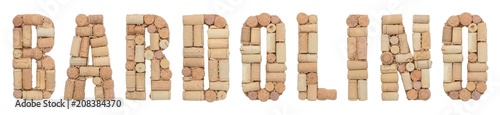 Word Bardolino made of wine corks Isolated on white background
