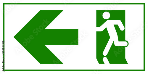 Emergency exit sign. Man running out fire exit