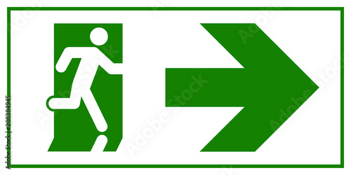 Emergency exit sign. Man running out fire exit