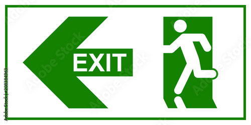 Emergency exit sign. Man running out fire exit