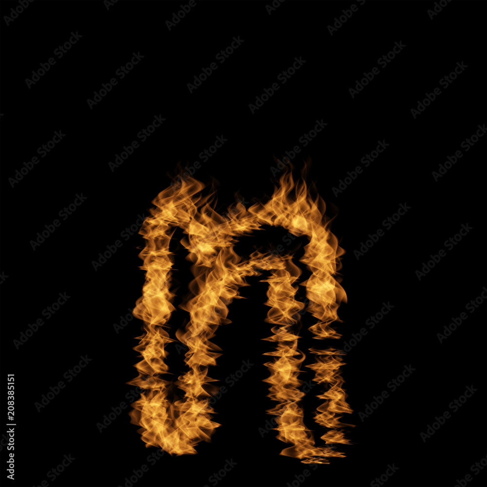 Hot fiery burning flame font made of blazing or raging orange yellow fire isolated on black background. 3D illustration of abstract grungy glowing hell or inferno danger concept energy design Hot fiery burning flame font made of blazing or raging orange yellow fire isolated on black background. 3D illustration of abstract grungy glowing hell or inferno danger concept energy design