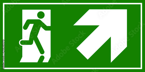 Emergency exit sign. Man running out fire exit
