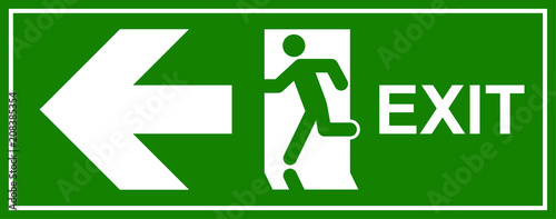 Emergency exit sign. Man running out fire exit