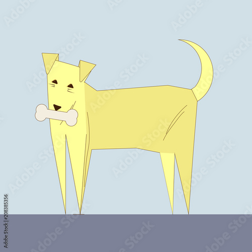 Happy yellow dog with a bone. Character design/illustration made in cartoon style