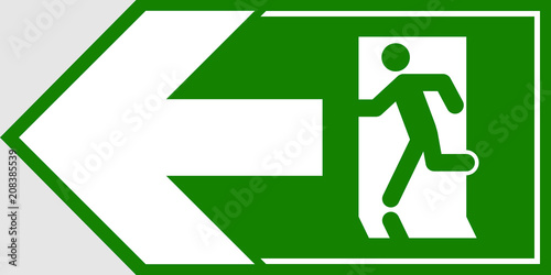 Emergency exit sign. Man running out fire exit