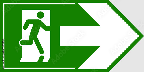 Emergency exit sign. Man running out fire exit