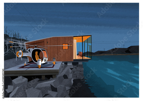 Helicopter port and house close to the beach