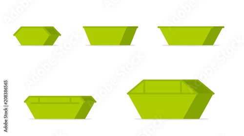 Green waste skip bin icon set. Clipart image isolated on white background photo