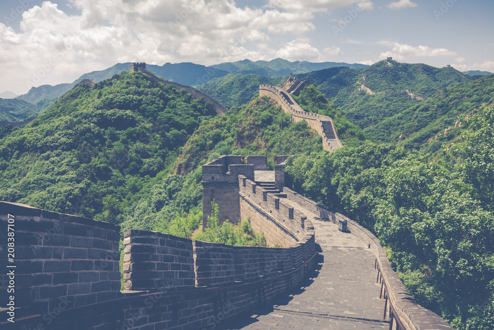 Panoramic view of Great Wall of China at Badaling in the mountains in the north of the capital Beijing. Panoramic view of Great Wall of China at Badaling in the mountains in the north of the capital Beijing.