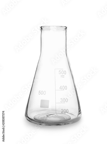Conical flask on white background