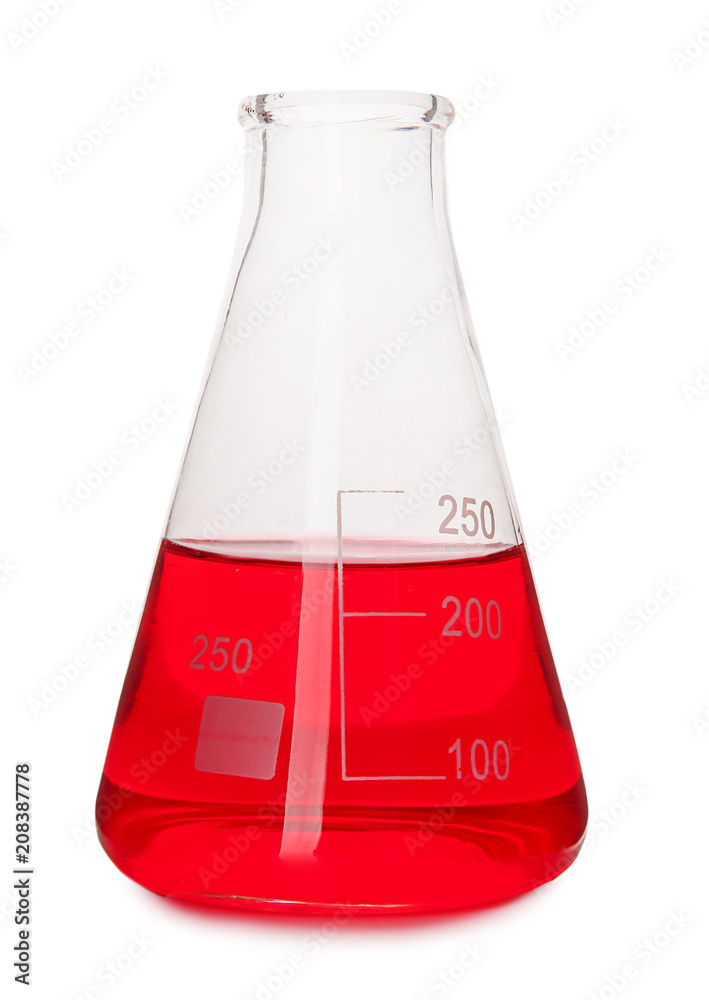 Test flask with color sample on white background Test flask with color sample on white background
