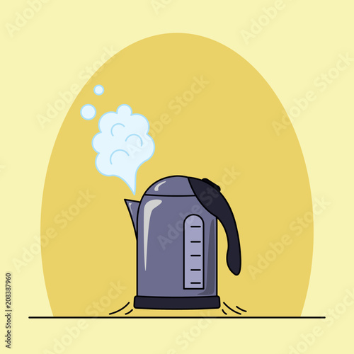 boiling electric kettle on a yellow background