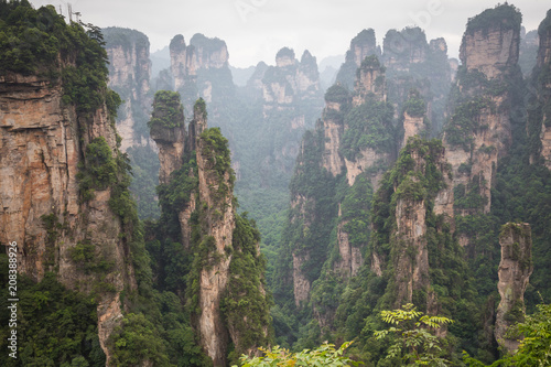 Zhangjiajie Forest Park. Gigantic pillar mountains rising from the canyon. Hunan province, China.