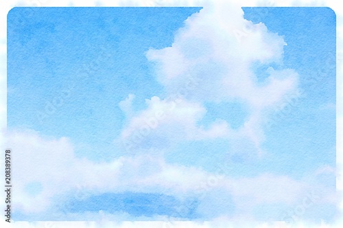 Watercolour blue sky with clouds