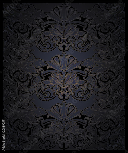 Royal, vintage, elegant vertical background in black with gold, with classic Baroque pattern, Rococo with darkened edges