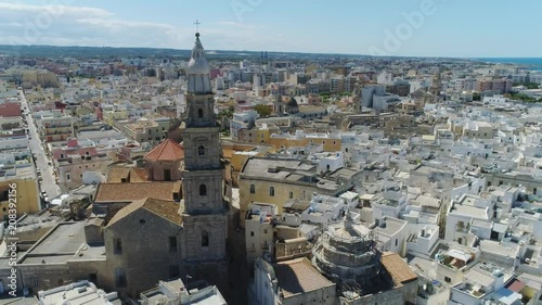 Old Church in Monopoly and blue sea coastline in Italy Drone flight 4k photo