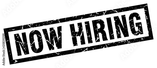 square grunge black now hiring stamp