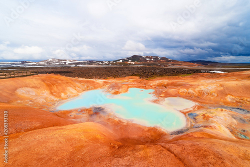 Sulfur springs on the slope of a clay hill in the volcanic region of Iceland