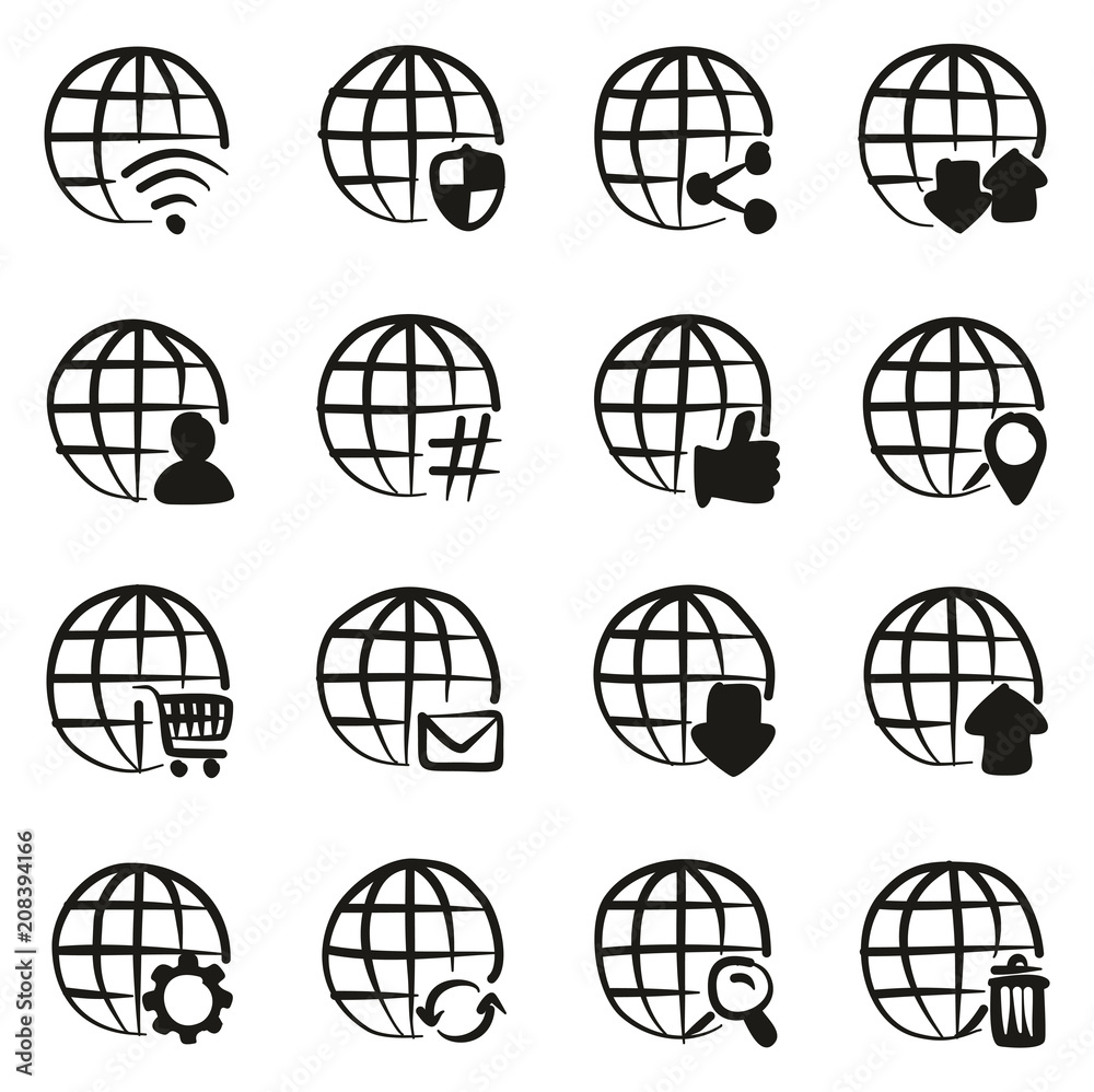 Modern Globe Icons Freehand Fill Modern Globe Icons Freehand Fill