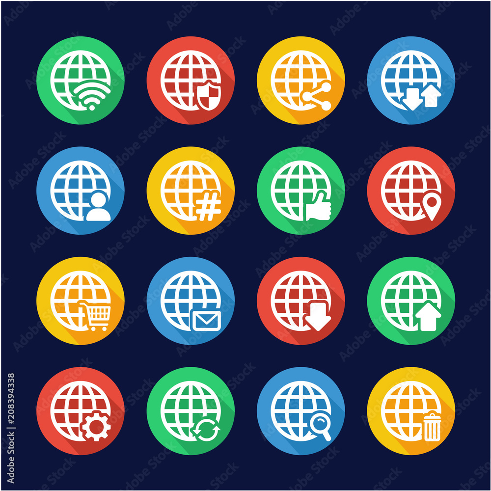Modern Globe Icons Flat Design Circle Modern Globe Icons Flat Design Circle