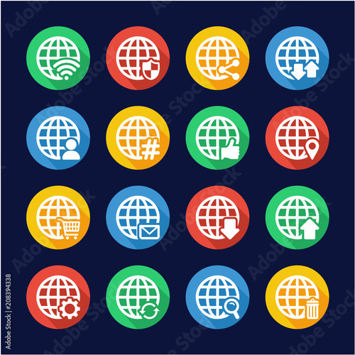 Modern Globe Icons Flat Design Circle