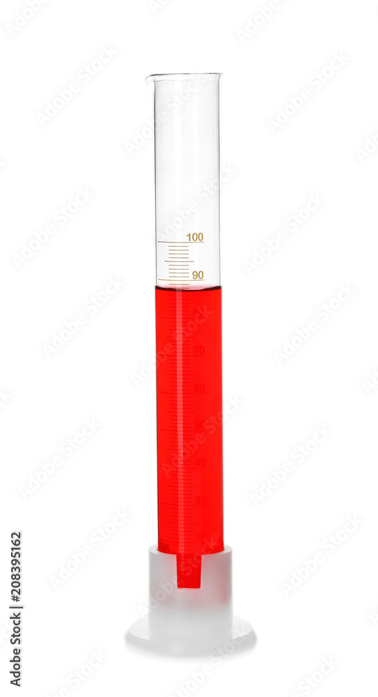 Test tube with red liquid on white background Test tube with red liquid on white background