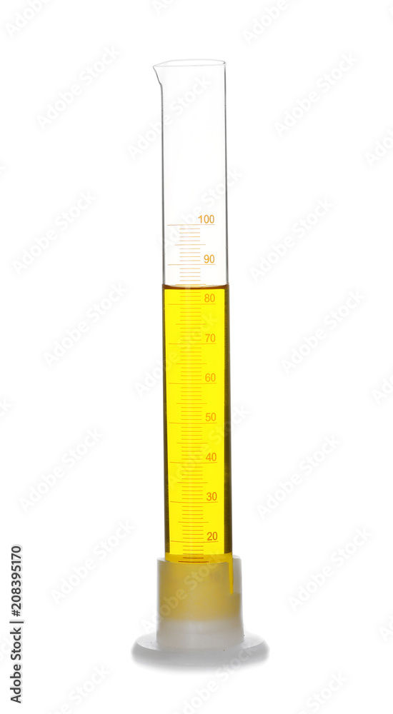 Test tube with yellow liquid on white background Test tube with yellow liquid on white background