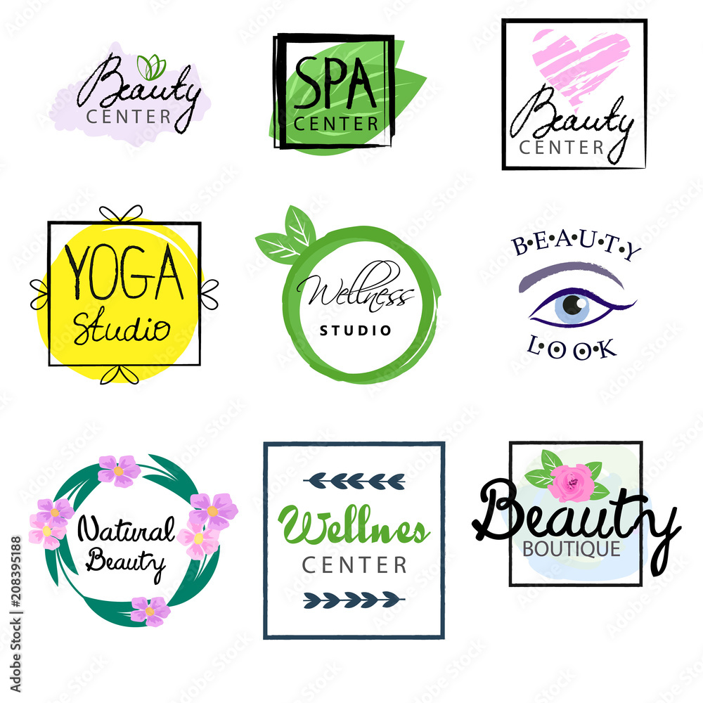 Vector Icon All Natural Cosmetics Food Label Tag Watercolor Stain and Handwritten Words