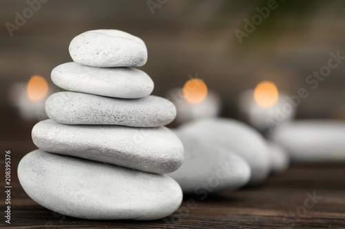 Stacked white zen stones wi...