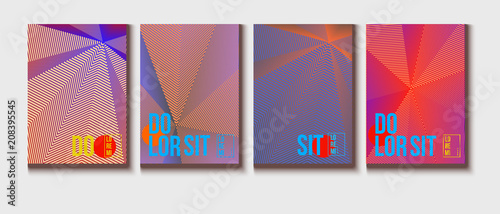 Neon Halftone Covers Set. Trendy Blend Lines Corporate Identity. Futuristic Posters, Geometric Business Backgrounds. Halftone Minimal Presentation Covers. Neon Colored Iridescent Print Design.