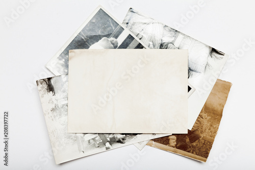 Vintage photograph, old photo frame. Paper template.
