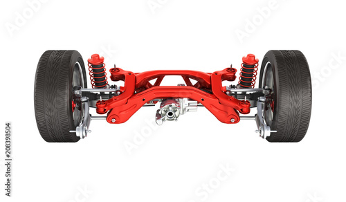 Suspension of the car in details with wheel isolated on white background 3d without shadow