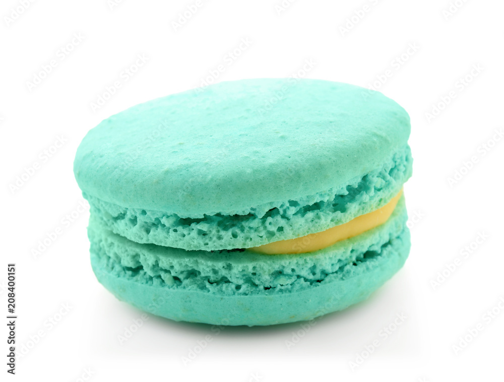 Delicious blue macaron on white background Delicious blue macaron on white background