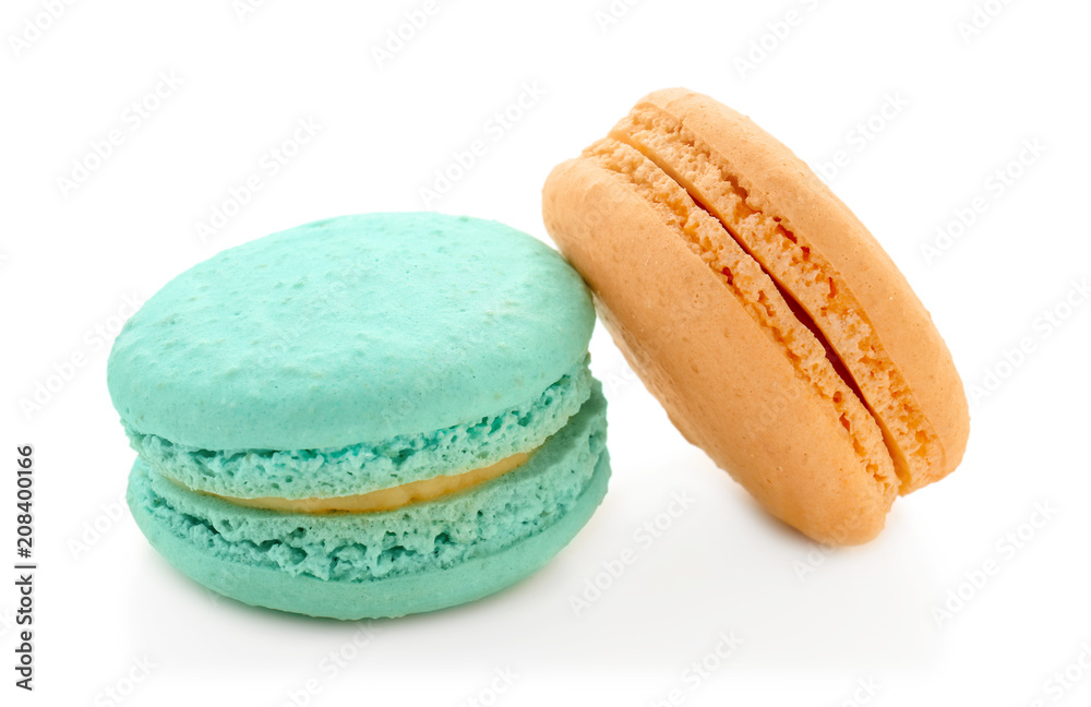 Delicious colorful macarons on white background Delicious colorful macarons on white background