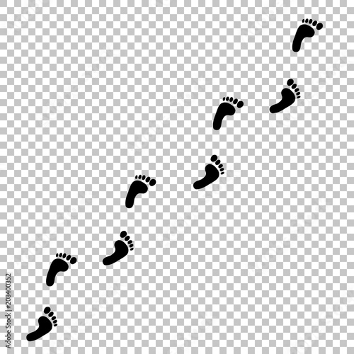 Black human footprint path on transparent background.