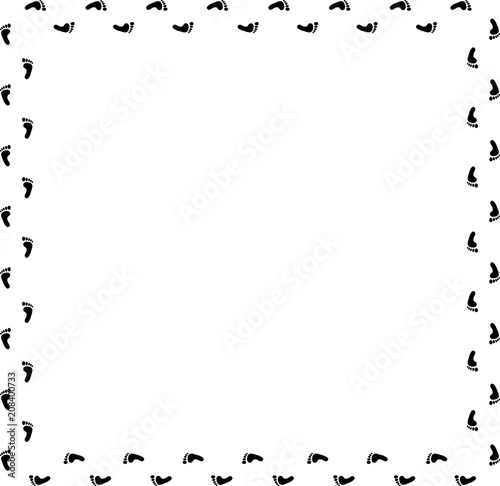 Square border frame with black barefooted human prints