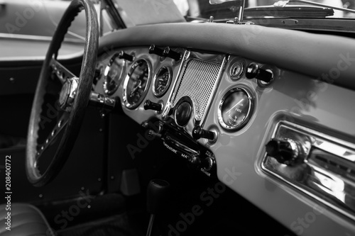 Wallpaper Mural ISRAEL, PETAH TIQWA - MAY 14, 2016:  Exhibition of technical antiques. Steering wheel and dashboard in interior of old retro automobile in Petah Tiqwa, Israel Torontodigital.ca