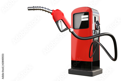 3d rendering of a red gas pistol with gasoline dispenser pumps isolated on white background with clipping paths. photo