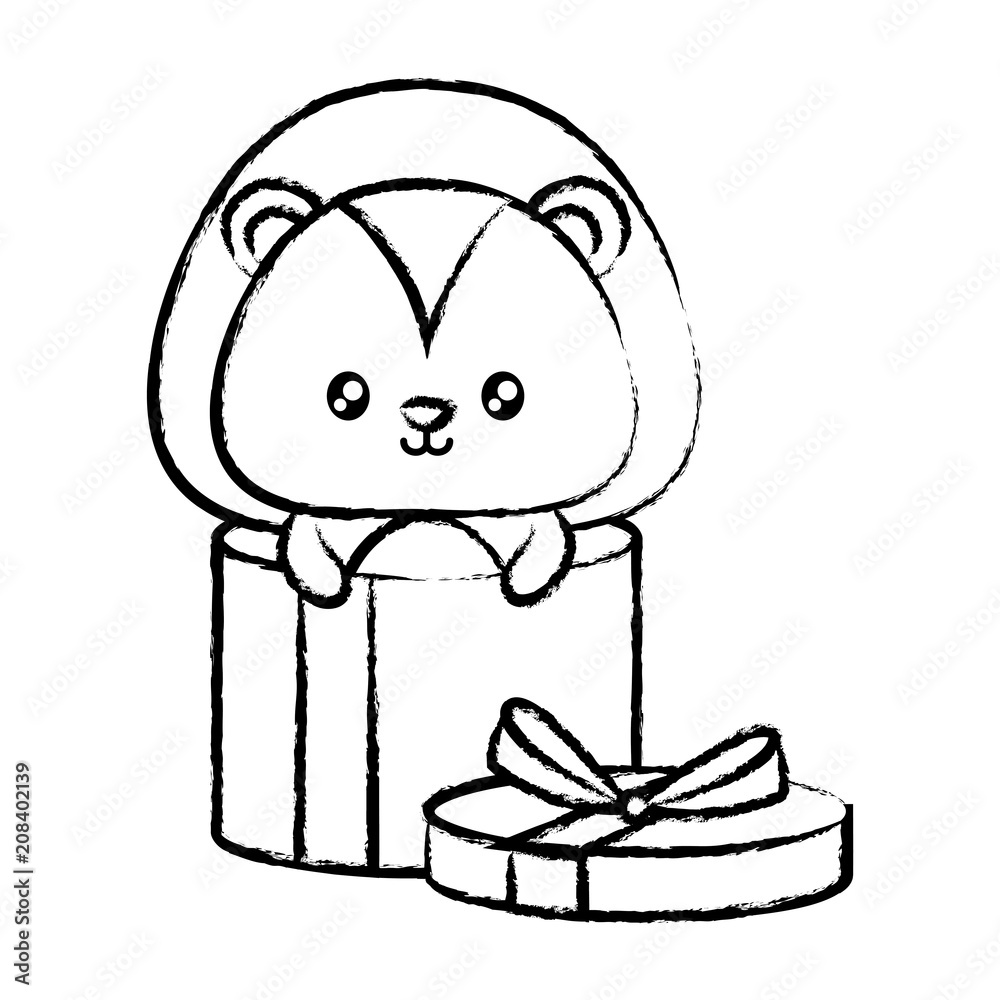 gift box with cute lion over white background, vector illustration