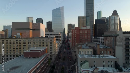 Houston Downtown Aerial Push during Sunset