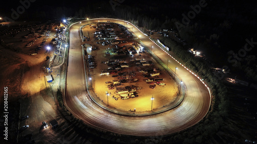 Dirt Track Racing at Night Aerial Drone