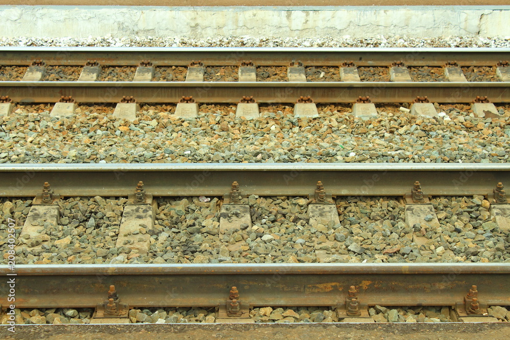 The railway close-up. Horizontal view. Background.
