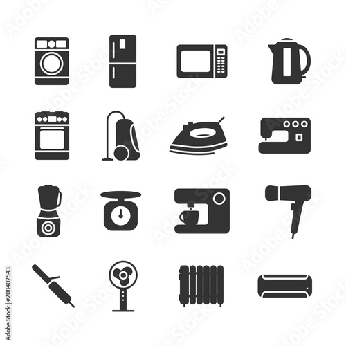Vector image of set of household appliances icons.