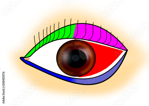 Ojo con maquillaje multicolor