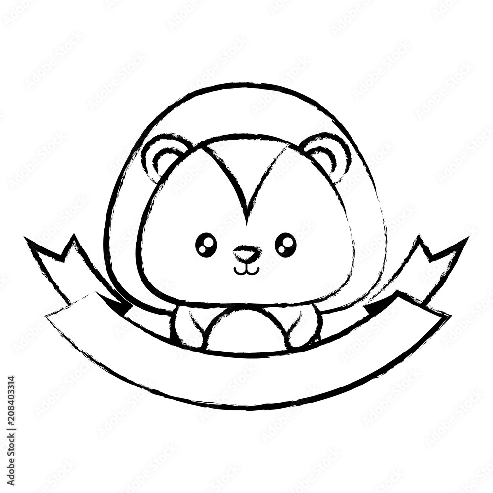 decorative ribbon and cute lion icon over white background, vector illustration decorative ribbon and cute lion icon over white background, vector illustration