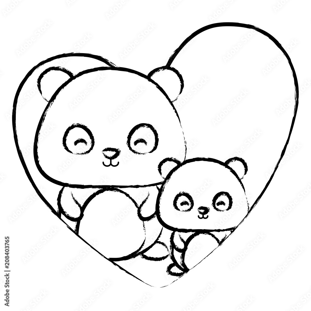 heart with cute panda bears over white background, vector illustration heart with cute panda bears over white background, vector illustration