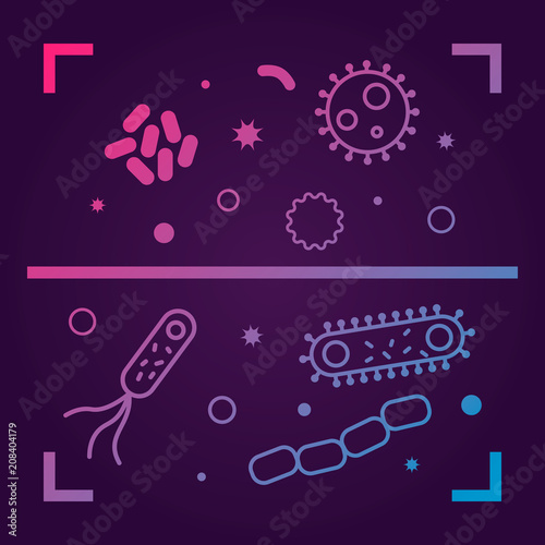 Bacterias and viruses icons. Vector illustration on dark background	