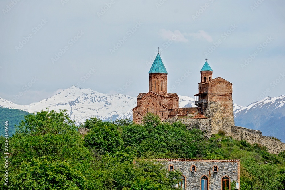 Beautiful landscape with Gremi, the royal citadel and the Church of the Archangels, Kakheti, Georgia, Europe, Caucasus