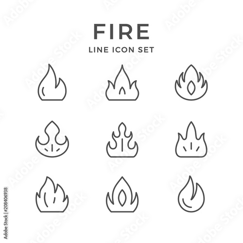 Set line icons of fire