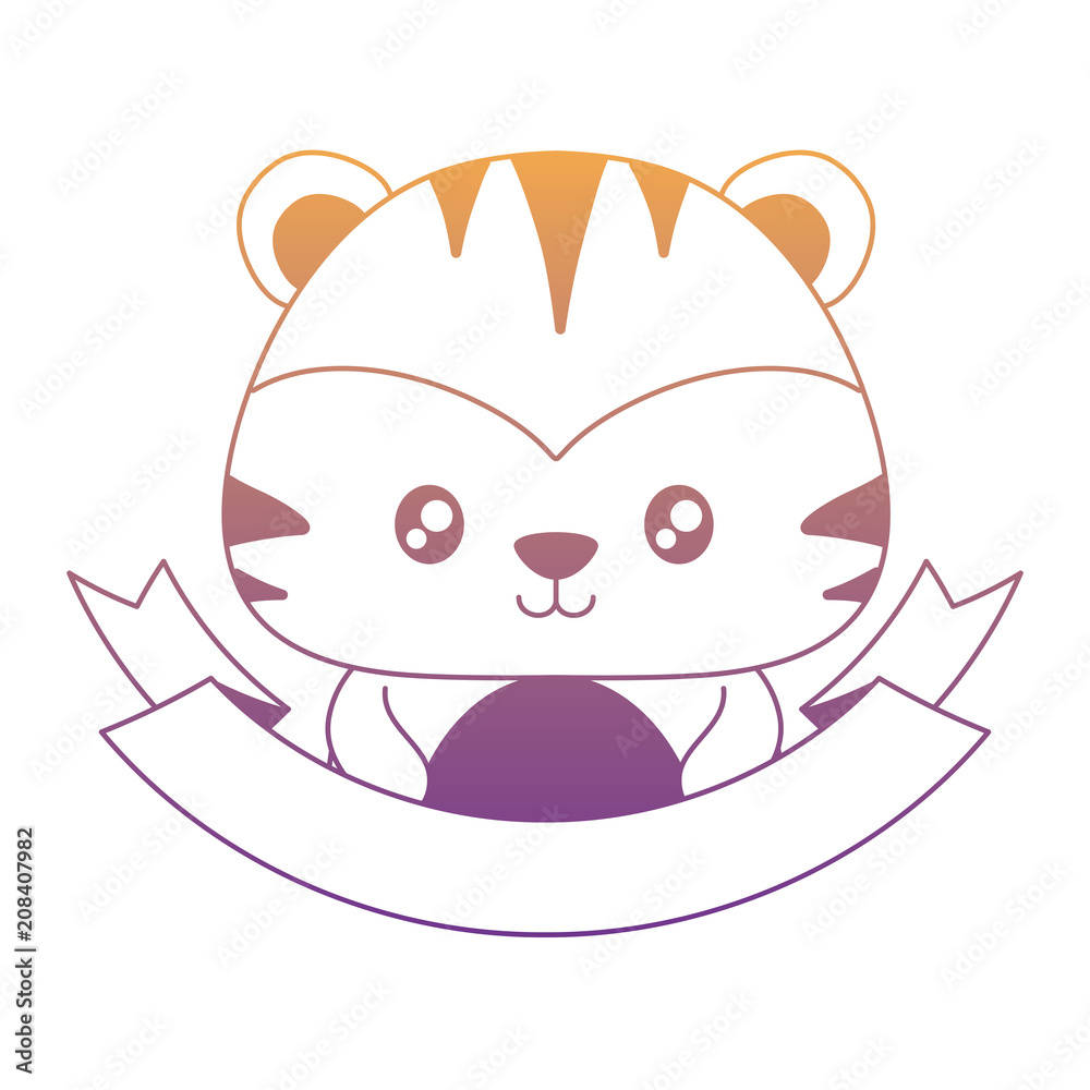 decorative ribbon and cute tiger icon over white background, vector illustration decorative ribbon and cute tiger icon over white background, vector illustration
